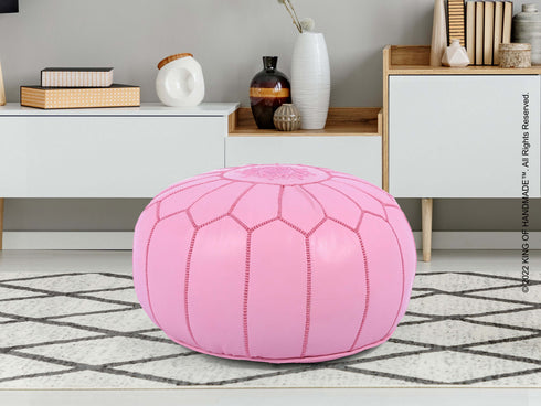 Pink Ottoman Leather Pouf - New Home Gift