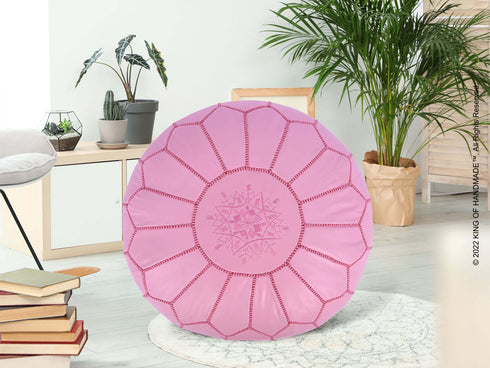 Pink Ottoman Leather Pouf - New Home Gift