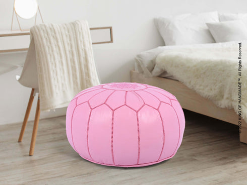 Pink Ottoman Leather Pouf - New Home Gift