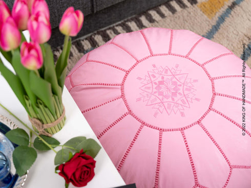 Pink Ottoman Leather Pouf - New Home Gift