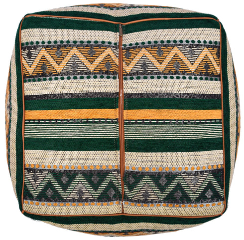 Handmade Dark Green Pouf Ottoman - Boho Decor