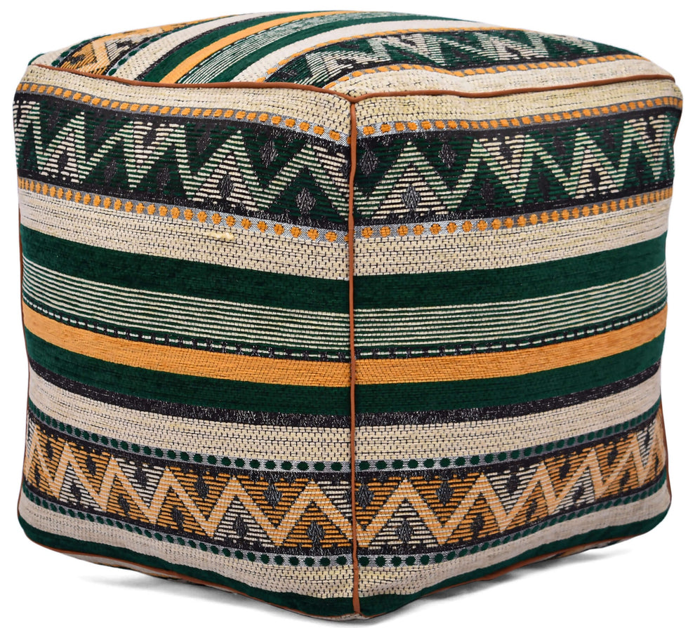 Moroccan Kilim Pouf – Multicolor Square Ottoman Footstool