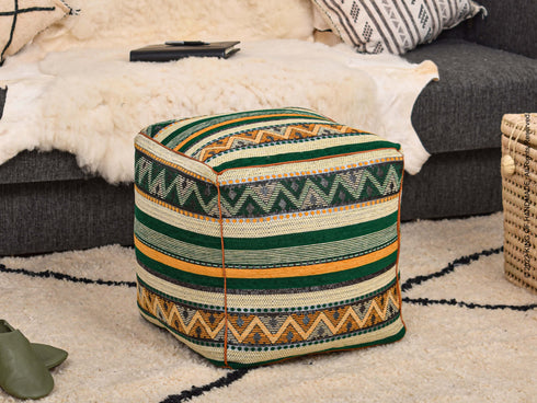 Handmade Dark Green Pouf Ottoman - Boho Decor