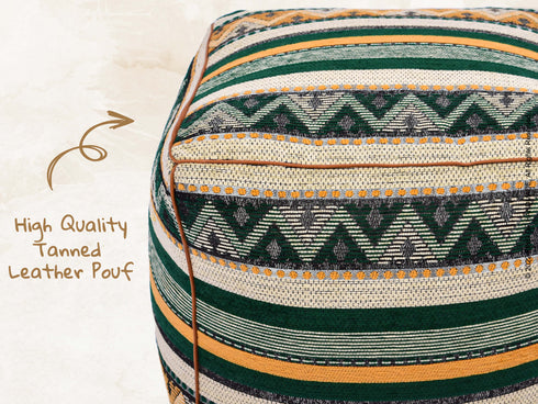 Handmade Dark Green Pouf Ottoman - Boho Decor