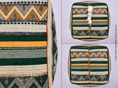 Handmade Dark Green Pouf Ottoman - Boho Decor