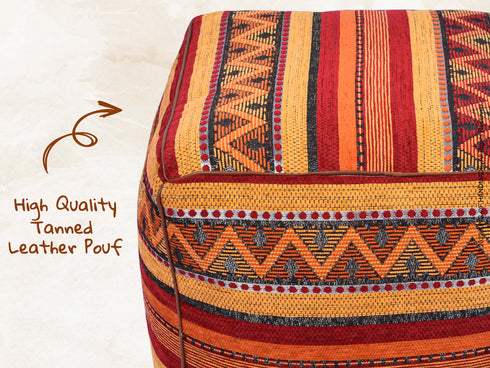 Handmade Ottoman Red Pouf - Boho Deco