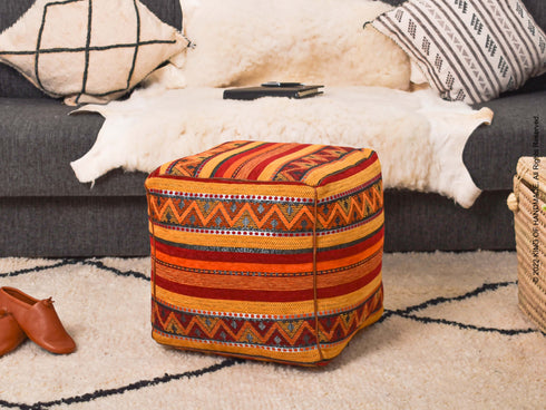 Handmade Ottoman Red Pouf - Boho Deco