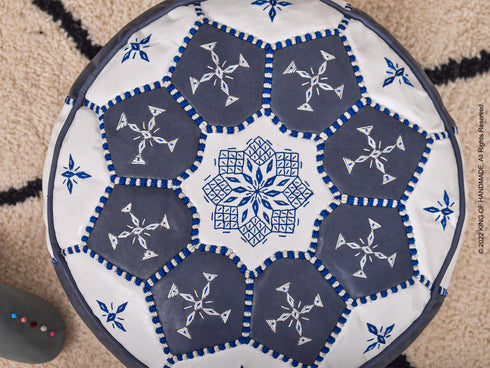 Round Moroccan Pouf - Genuine Leather Ottoman