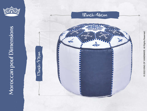 Round Moroccan Pouf - Genuine Leather Ottoman