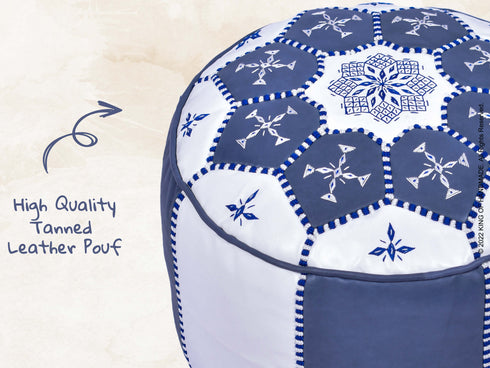 Round Moroccan Pouf - Genuine Leather Ottoman