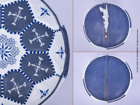 Round Moroccan Pouf - Genuine Leather Ottoman