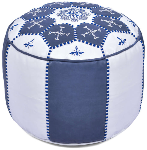Round Moroccan Pouf - Genuine Leather Ottoman