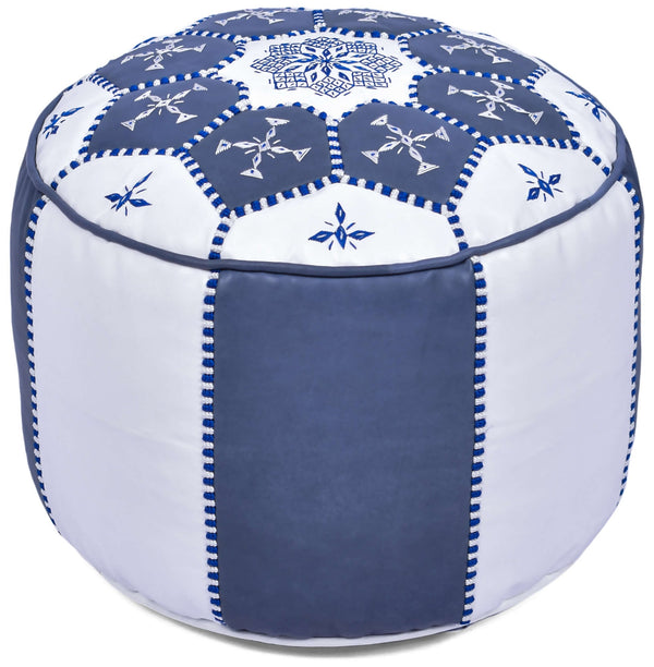 Round Moroccan Pouf - Genuine Leather Ottoman