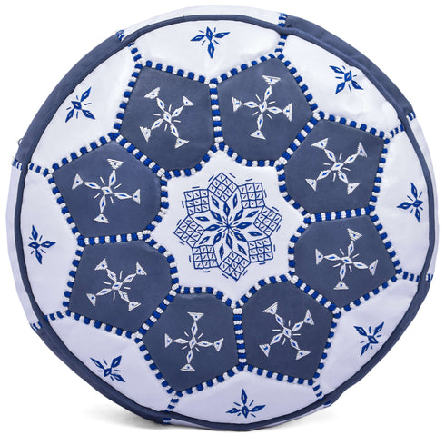 Round Moroccan Pouf - Genuine Leather Ottoman