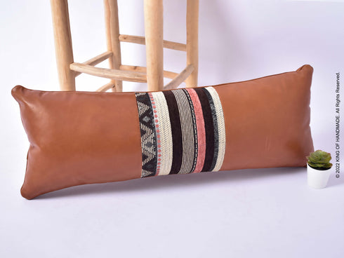 Handmade Moroccan Pillows | Leather Covers | Set Of 3 | Dark Tan