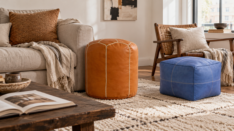 Why Moroccan Leather Poufs Fit Modern and Boho Homes