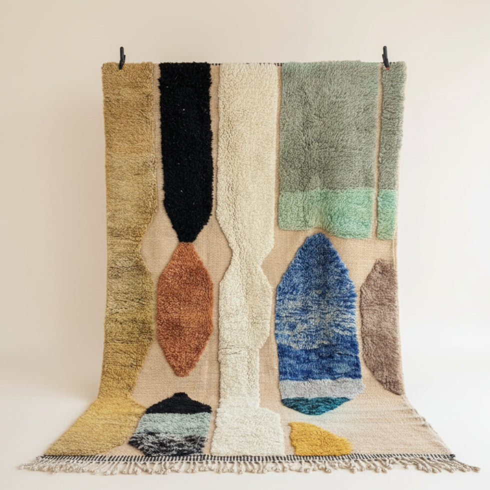 Beni Ourain Rug – Multicolor Geometric Wool Handmade Area Rug
