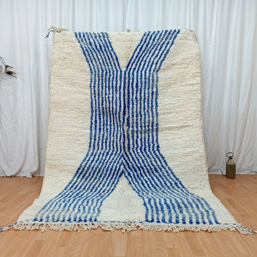 Beautiful White and Blue Moroccan Wool Rug