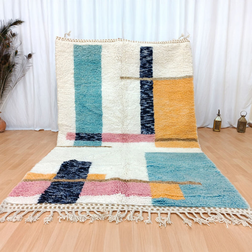 Moroccan Berber Rug – Multicolor Geometric Wool Handmade Area Rug