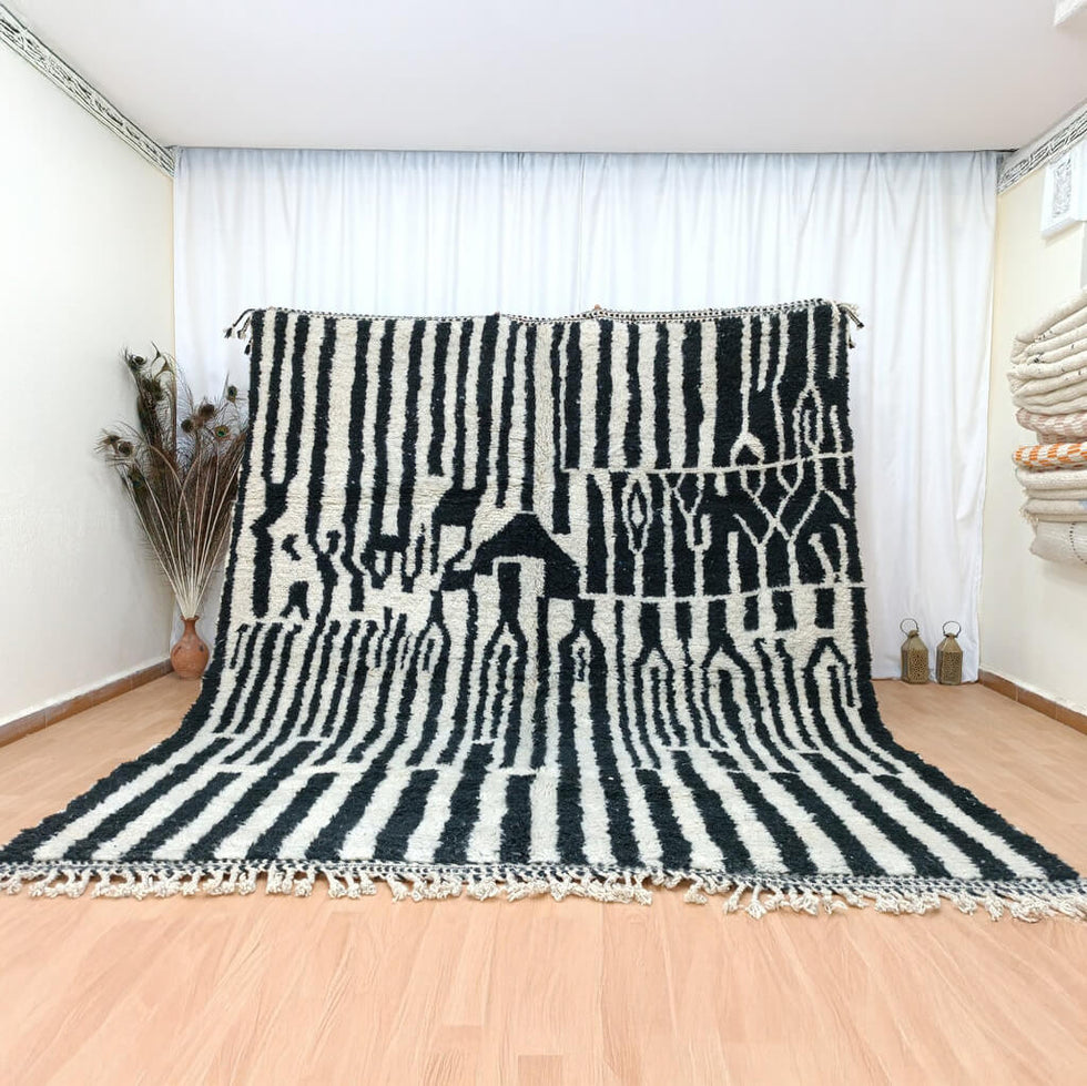 Beni Ourain Rug – Black & White Geometric Wool Area Rug