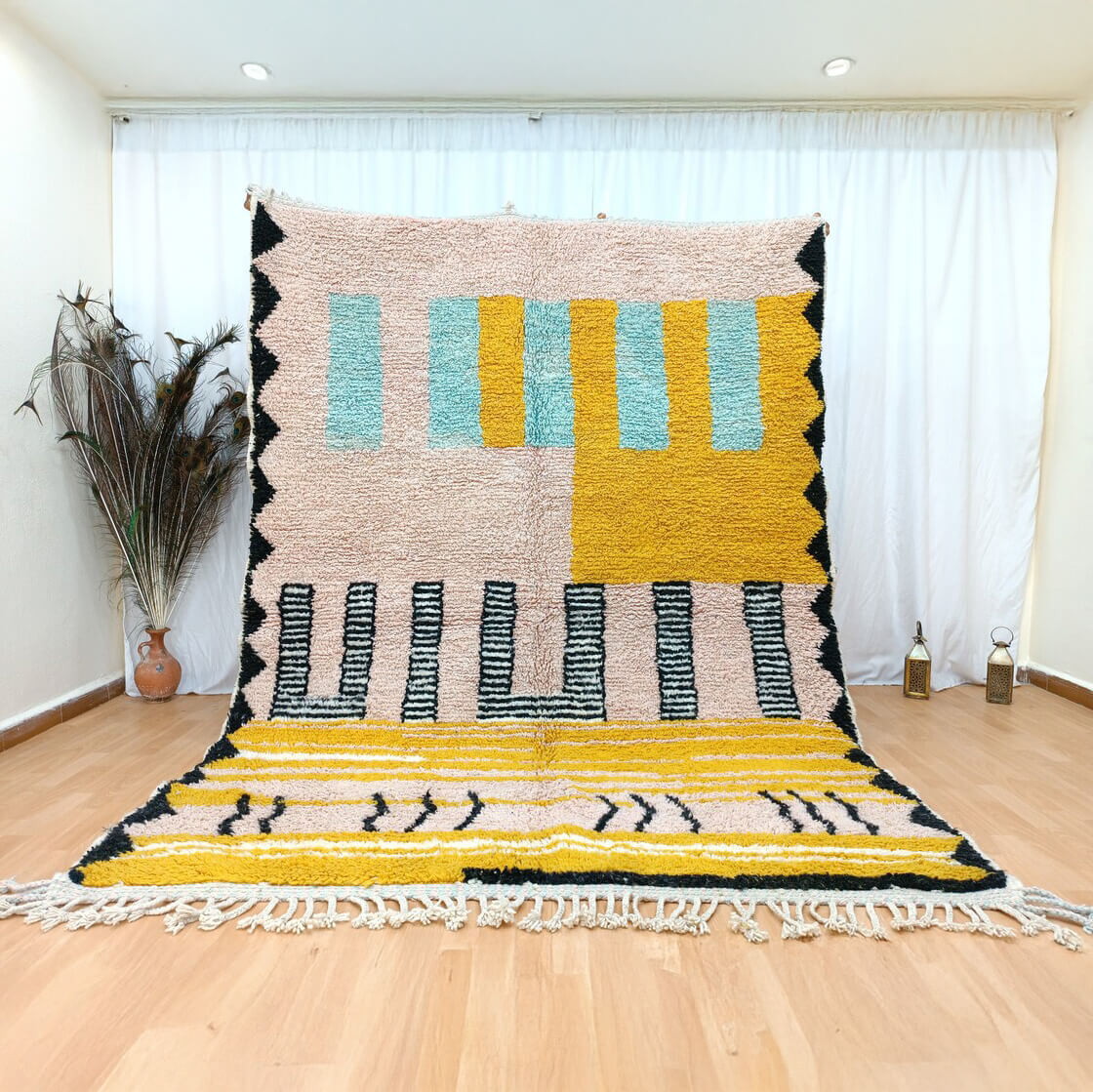 Bohemian Wool Rug Inspiration Colorful Moroccan Berber Rug with Pink and Yellow Wool Patterns