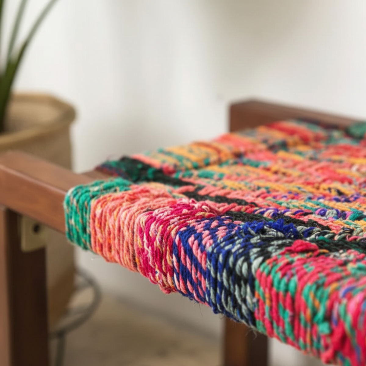 Moroccan Bench – Multicolor Handwoven Rope Seat – KOH