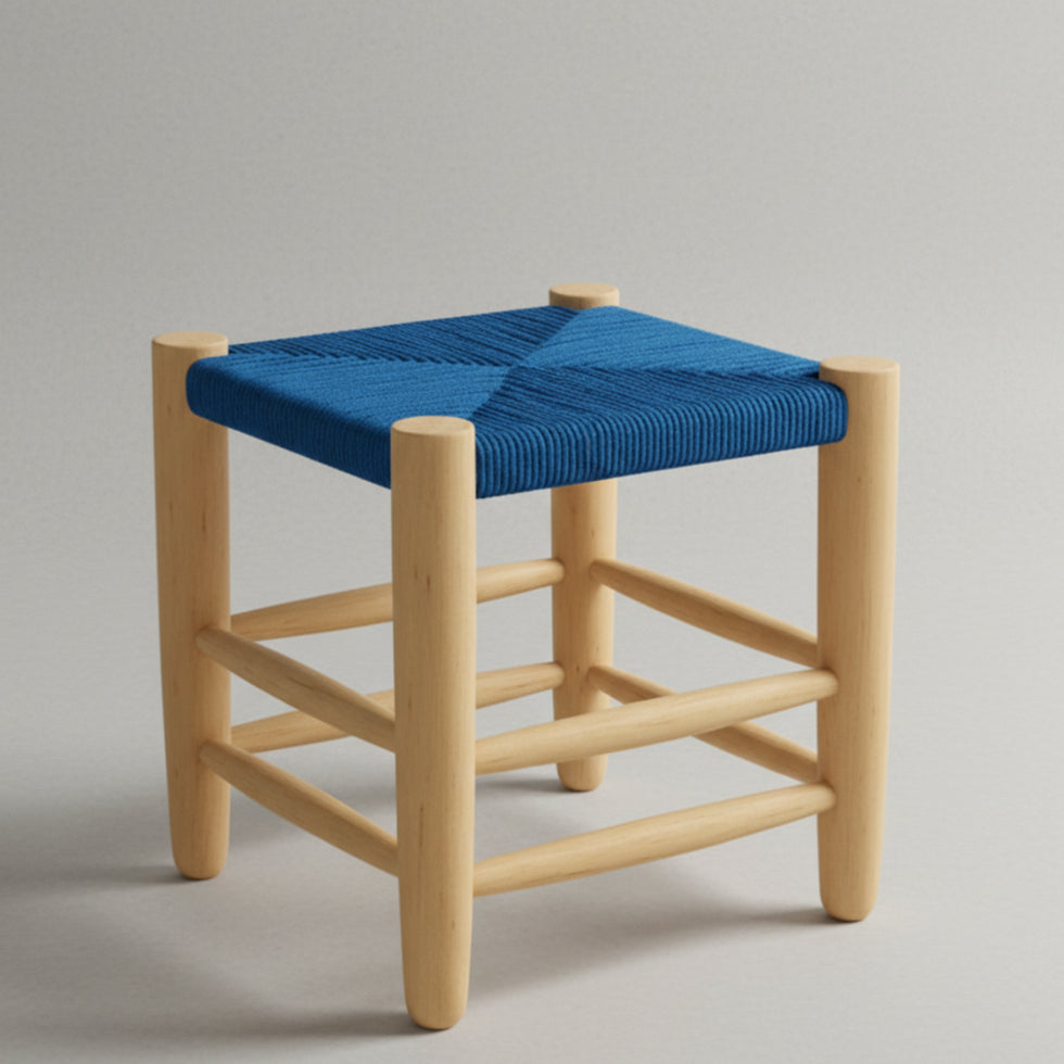 Moroccan Folding Stool – Blue Handwoven Rope Seat