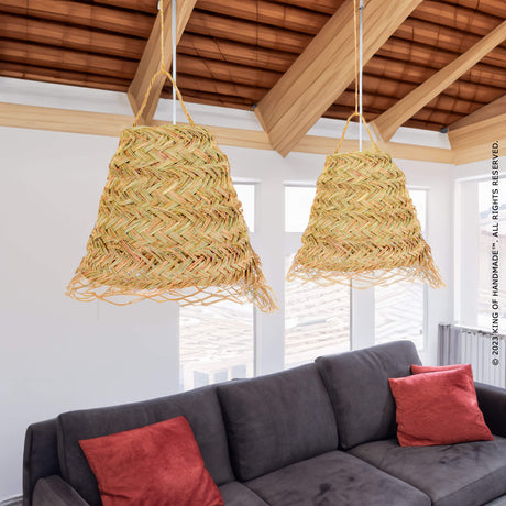 Boho Chic Bowl Pendant Light - Esparto Lampshade Suspension - Moroccan Chandelier