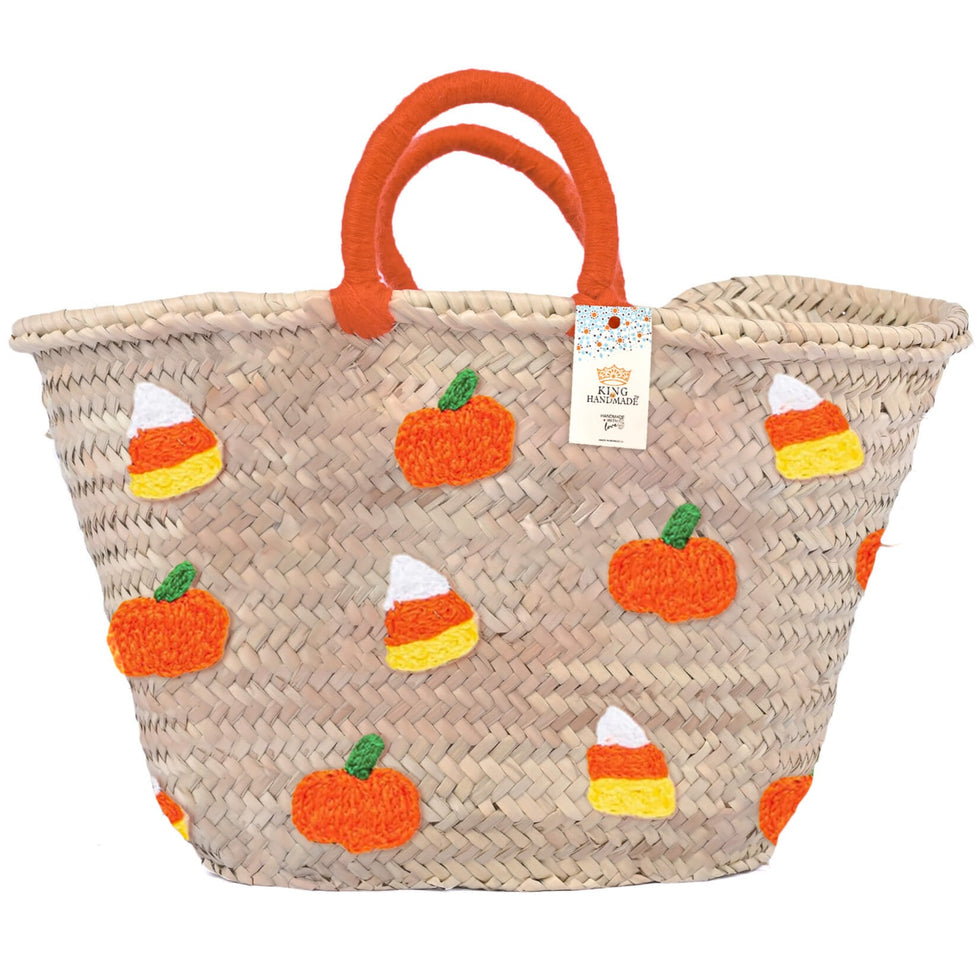Candy Corn & Pumpkin Halloween Straw Tote