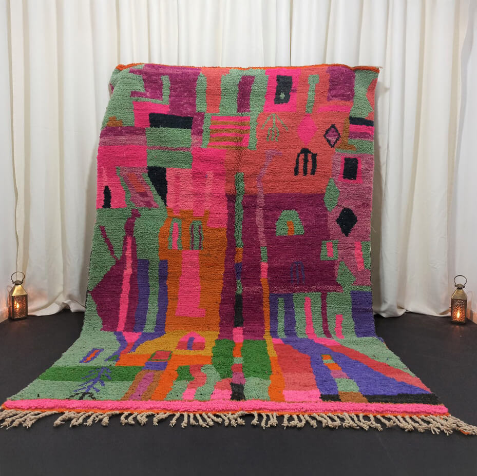 Premium Handmade Berber Rug Vibrant Moroccan Bohemian Berber Rug with Multi-Colored Geometric Patterns