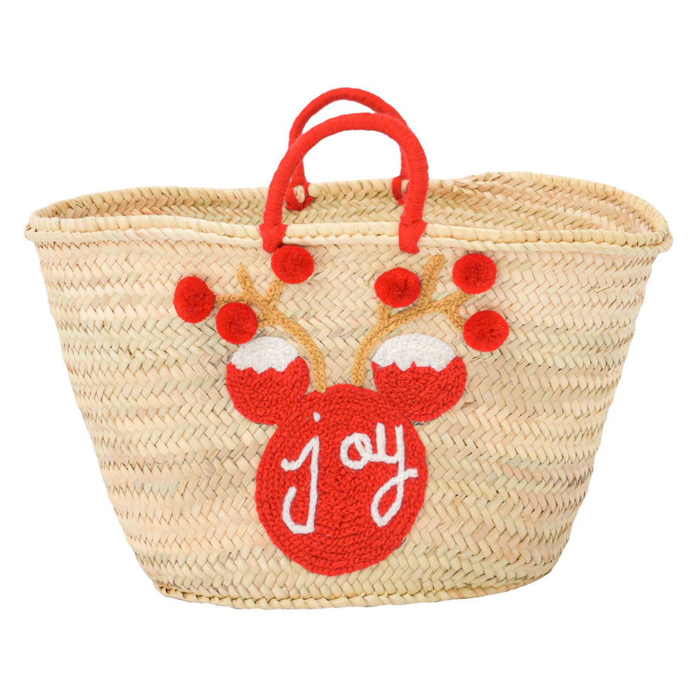 Personalized Christmas Joy Reindeer Straw Bag
