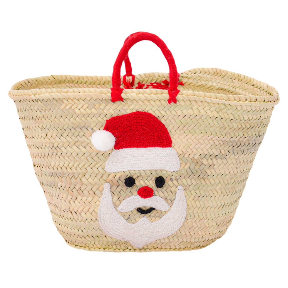 Personalized Santa Face Straw Basket – Large