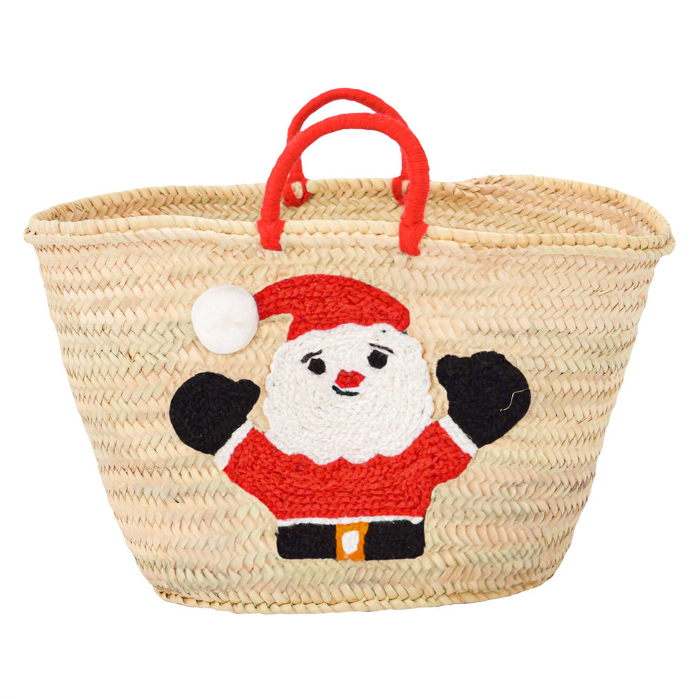 Personalized Santa Straw Basket Bag – Large