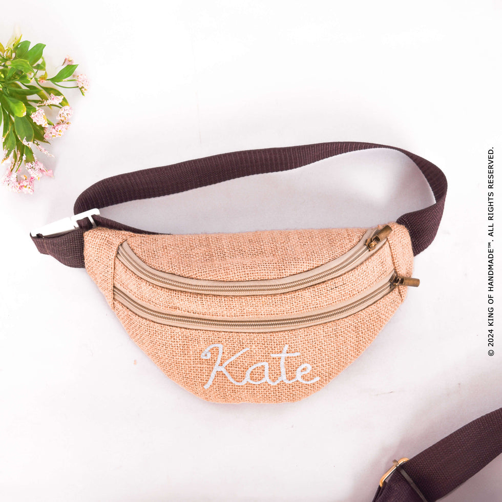 Personalized Jute Belt Bag – Embroidered Moroccan Fanny Pack