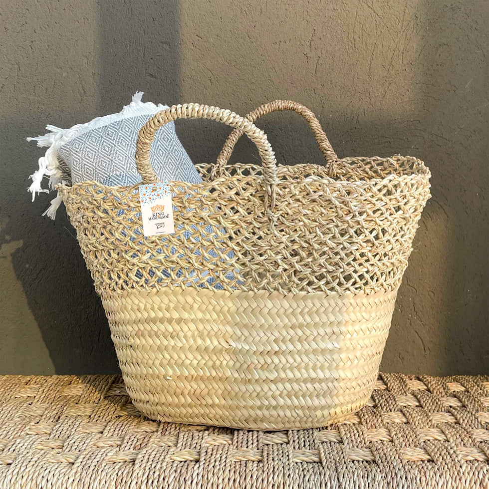 Open-Weave Straw Basket Bag – Natural Moroccan Tote
