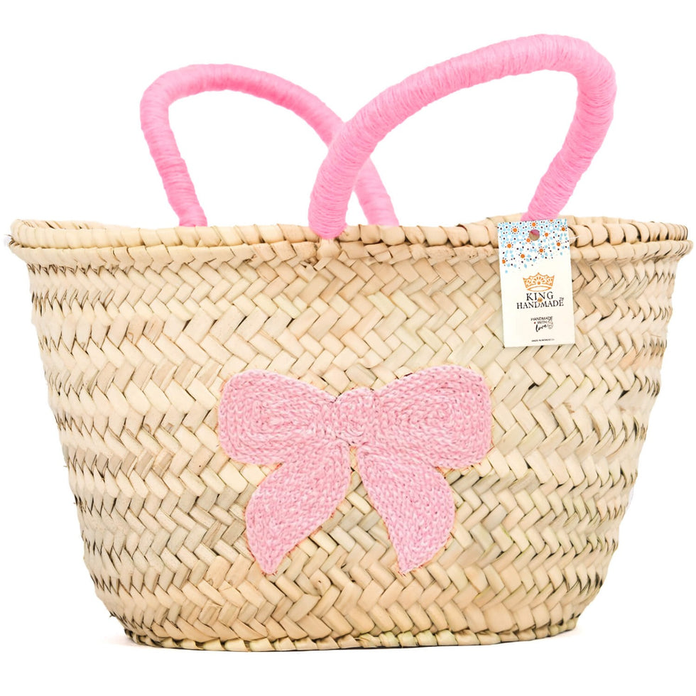 Straw Beach Bag – Pink Bow Crochet Moroccan Tote