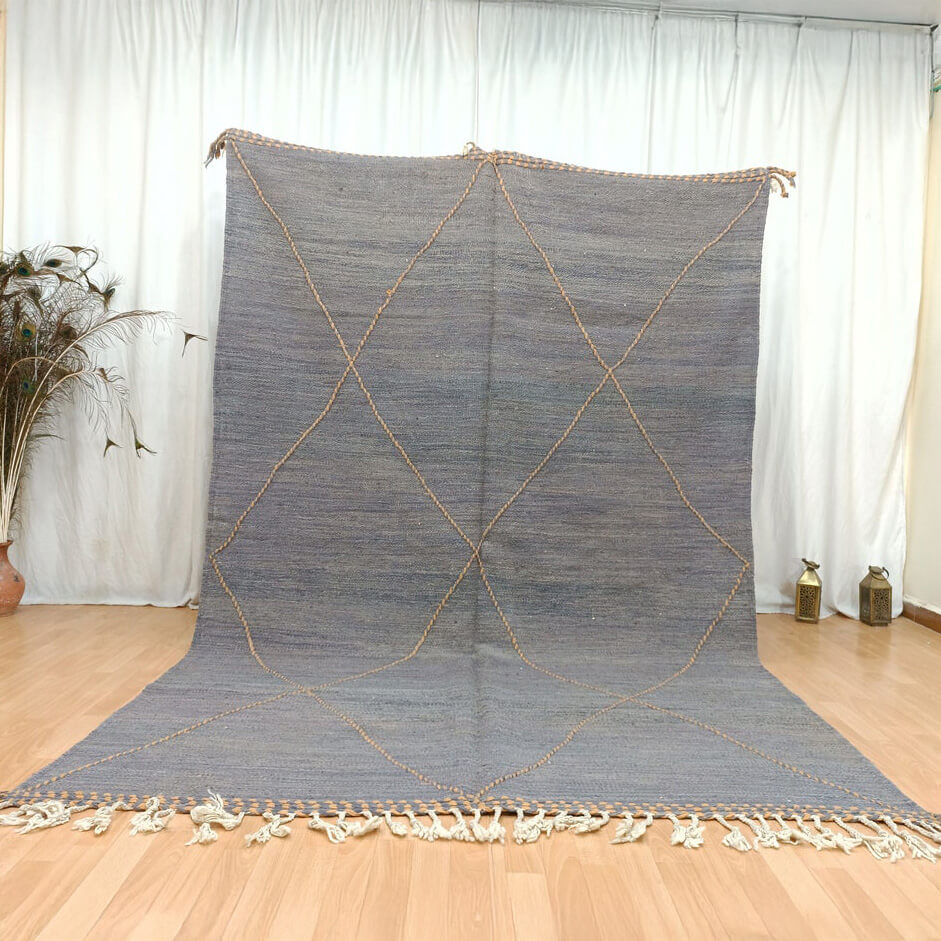 Beni Ourain Rug – Gray Flatweave Geometric Wool Area Rug
