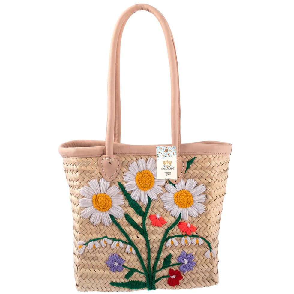 Straw Shoulder Bag – Floral Embroidered Moroccan Tote