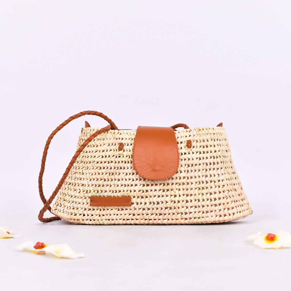 Straw Crossbody Bag – Moroccan Basket with Leather Flap