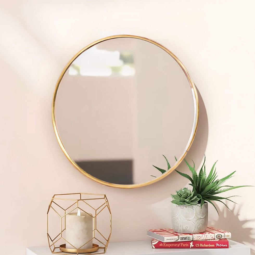 Handmade Round Brass Mirror – Moroccan Gold Wall Art