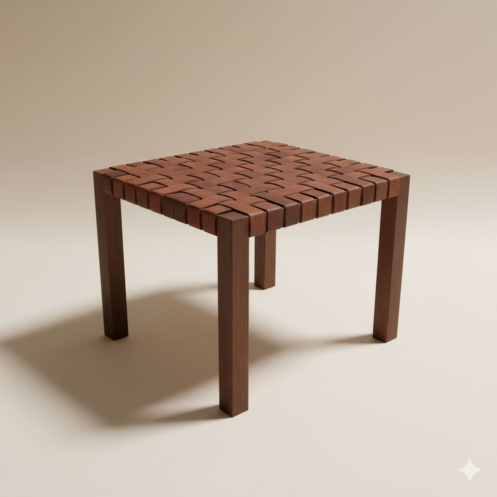 Handmade Brown Moroccan Stool – Woven Leather Wood
