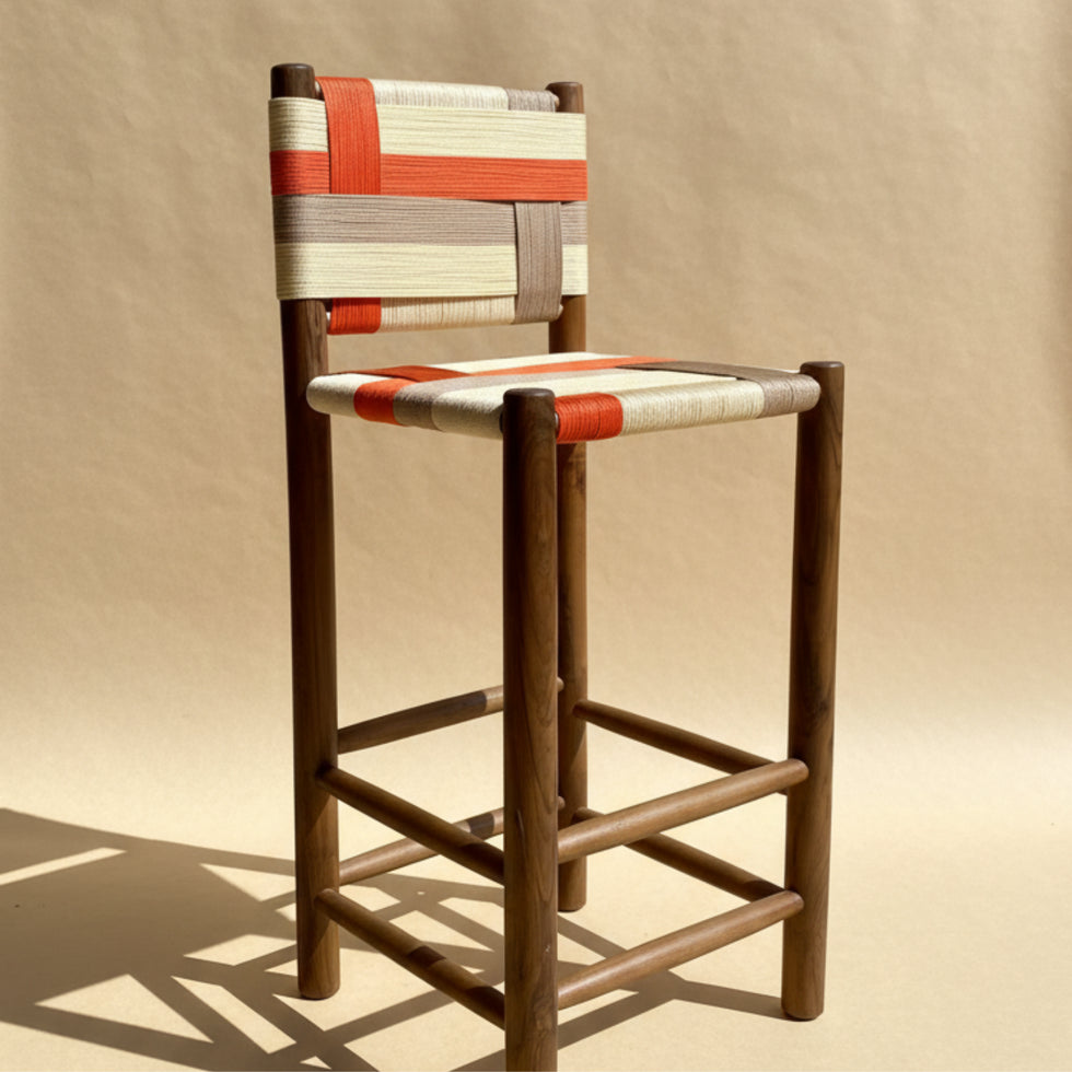 Moroccan Bar Stool – Orange Handwoven Rope Seat