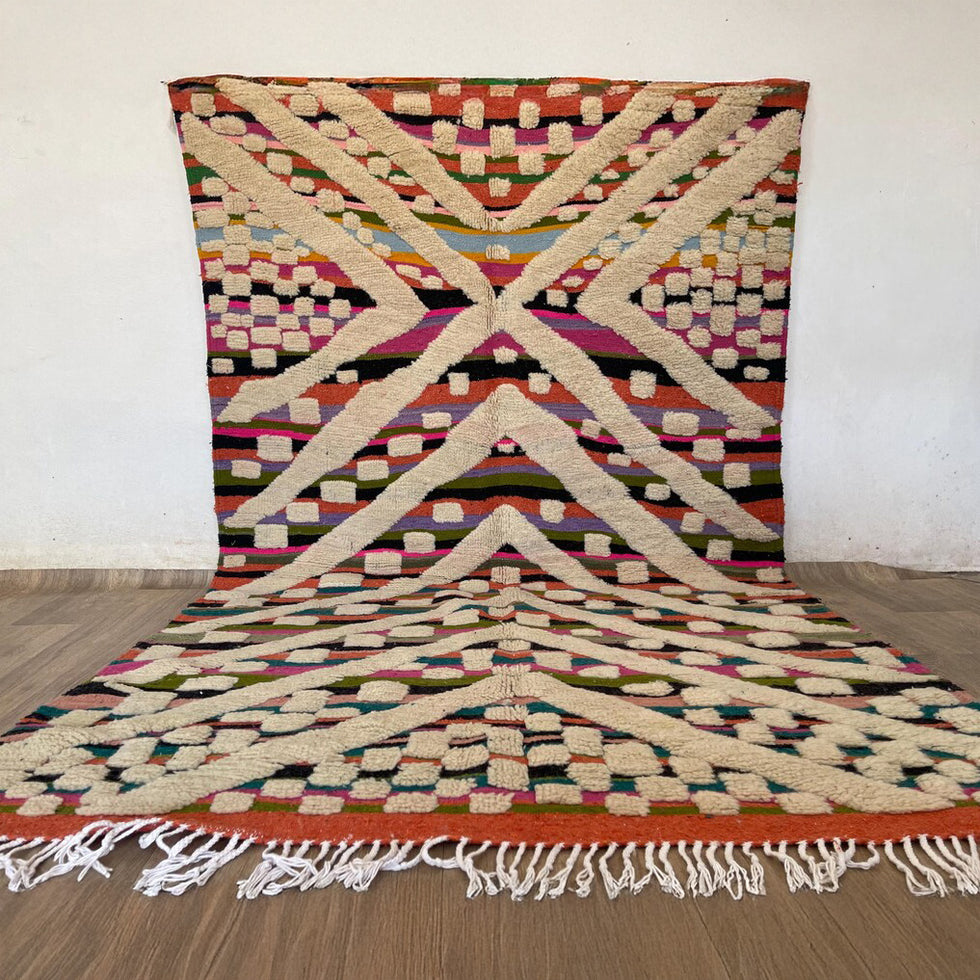 Beni Ourain Rug – Multicolor Plush Geometric Wool Area Rug
