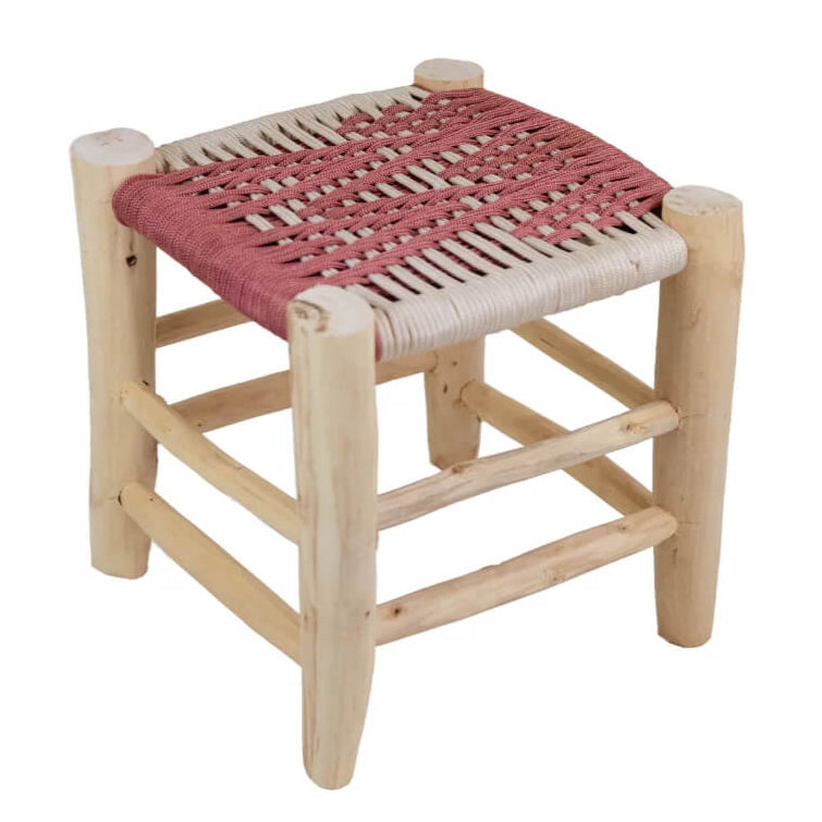 Pink Moroccan Bar Stool – Woven Rope Boho Seat