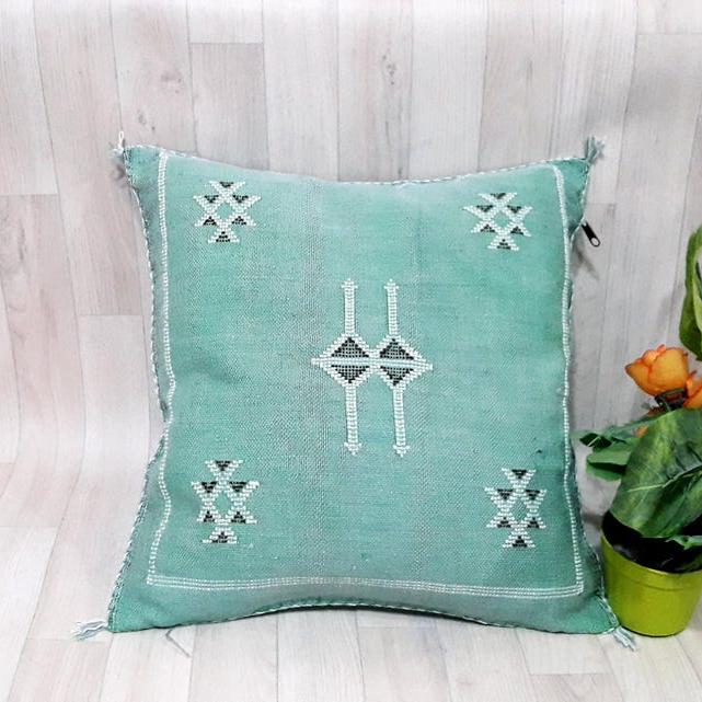 Green Moroccan Sabra Pillow Cover – Cactus Silk Cushion