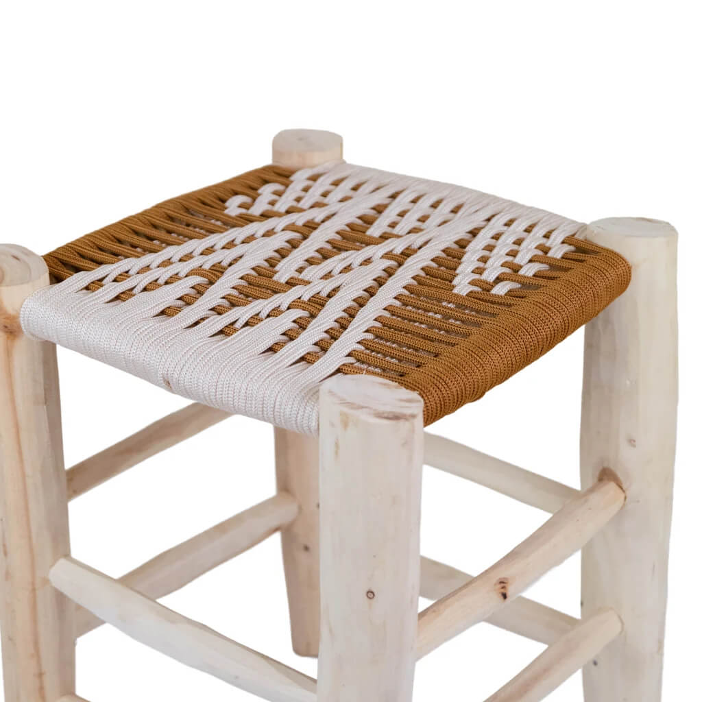 Moroccan Bar Stool – Mustard Handwoven Rope Seat – KOH