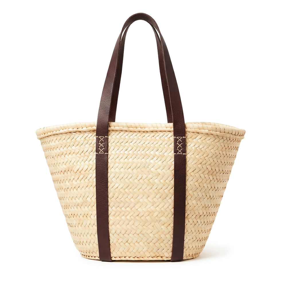 Straw Beach Basket – Brown Leather Strap Moroccan Tote