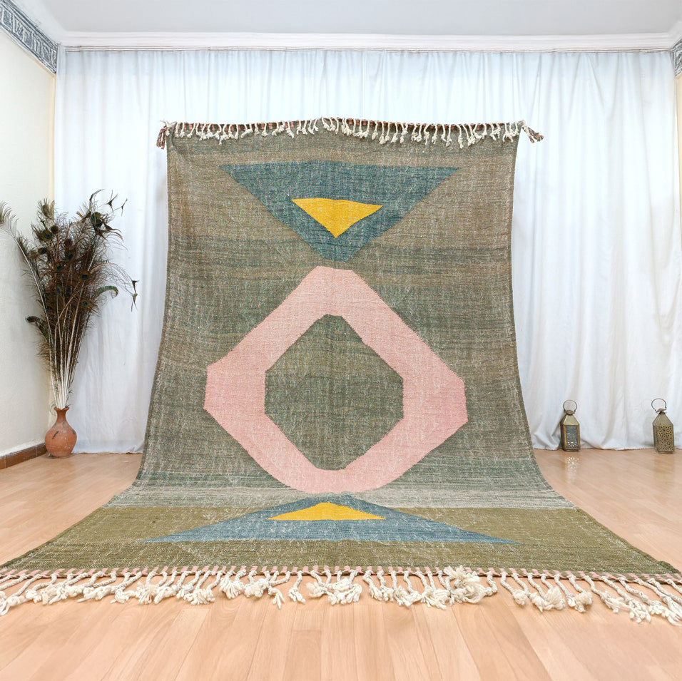 Beni Ourain Rug – Multicolor Flatweave Geometric Wool Rug