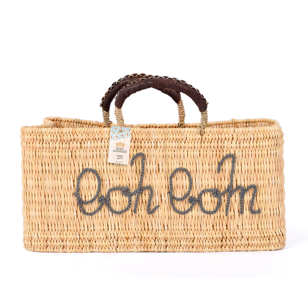Long Straw Basket – 'Bon Bon' Embroidered Moroccan Tote
