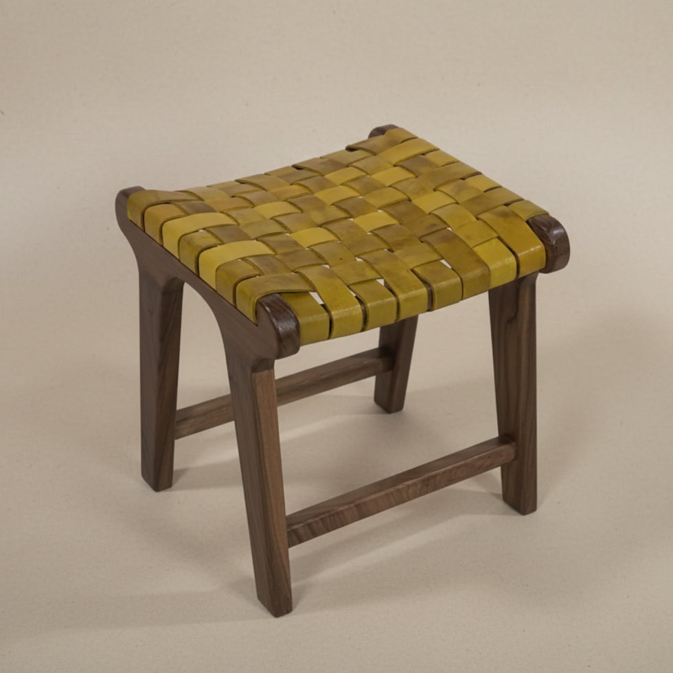 Yellow Moroccan Chair – Handwoven Leather & Wood